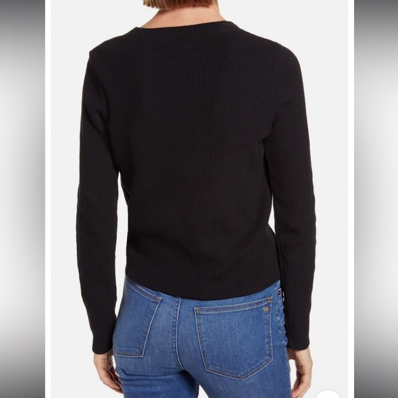 MADEWELL Black Elwood Knot Front Ribbed Long Sleeve Size Small - Picture 2 of 8